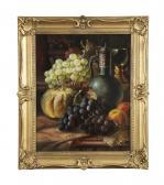 J. STANIER Frederick 1800-1900,Still life with fruit, wine jug, and goblet on a t,Adams 2022-09-04