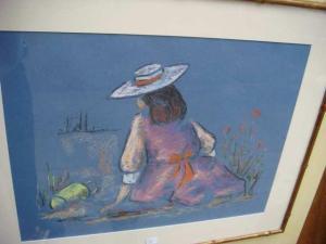 JAARSMA Mella 1960,Jeune fille au chapeau sur fond bleu,Boscher FR 2009-07-13