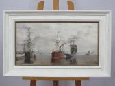 JABONEAU Albert,Steamboat and Tall Ships in an estuary,1890,Sheffield Auction Gallery GB 2022-03-18