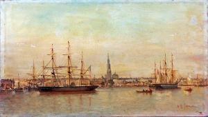 JABONEAU Eugène-Gabriel 1800-1800,Vue du port d'Anvers avec voiliers,Millon & Associés FR 2020-03-19