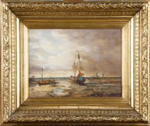 JABONNEAU Albert 1800-1900,Bateaux à marée basse,Galerie Moderne BE 2017-04-25