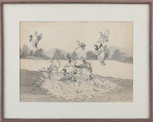 JACKSON George 1898-1974,Ducks taking off,20th century,South Bay US 2019-04-13