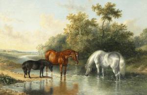 JACKSON George,three horses watering in the stream, with a distan,John Nicholson 2020-11-04