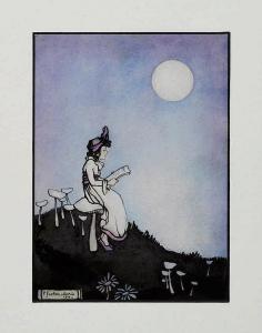jackson morris ethel 1891-1985,Girl Seated on Toadstool Reading by Moonlight,1916,Shapiro 2015-04-30