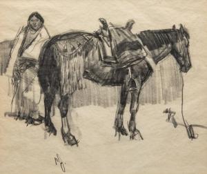 JACOB Ned 1938,Native American with Horse,Hindman US 2023-11-02