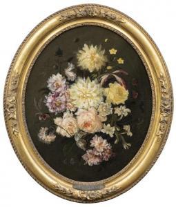 JACOBBER Moise 1786-1863,Stilleben mit Rosen, Dahlien und Lilien,1845,Nagel DE 2020-07-08
