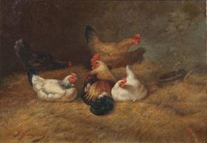 JACQUE Charles Emile 1813-1894,Cockerels and chickens in the hay,Mallams GB 2010-12-02