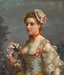 JACQUET Gustave Jean 1846-1909,Portrait of a girl holding a flower garland,Sotheby's GB 2024-04-10