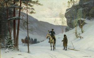 JAENSSON Carl Wilhelm 1853-1931,Vinterlandskap med karolinska ryttar,1883,Stockholms Auktionsverket 2016-06-07