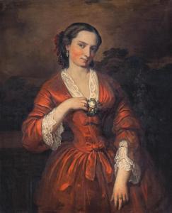 JAKOBEY Karoly 1825-1891,Hölgy szatén ruhában,1857,Nagyhazi galeria HU 2021-06-08