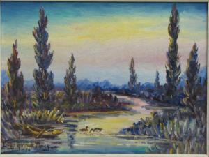 JAMES Evalyn Gertrude 1900-1900,Dusk landscape with two ducks on pondand,1956,Wickliff & Associates 2010-03-20