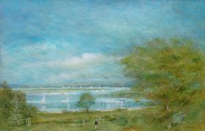 JAMIESON Peter 1945,River landscape with figures and boats,Rosebery's GB 2019-06-01