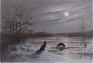 Jan Wessels,Vossen bij nacht in besneeuwd landschap,1945,Twents Veilinghuis NL 2017-07-14
