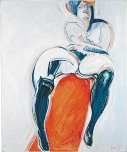 JANAK Heinz Juxi 1942-1998,Seated woman with blue stockings,1995,Palais Dorotheum AT 2009-06-04