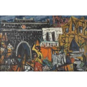 JANCO Marcel 1895-1984,Woman Approaching a Walled Town, Israel,William Doyle US 2009-11-11
