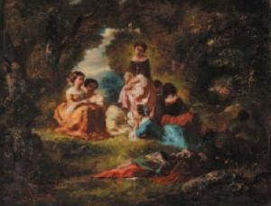 JANDELLE Eugène Claude 1800-1800,"Farniente en forêt" Huile sur panneau. 27x 36 c,Deburaux & Associ 2008-06-14