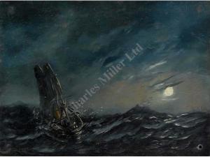 JANE Fred T,Moonlit seascape with an auxiliary sailing ship in,Charles Miller Ltd 2016-11-08