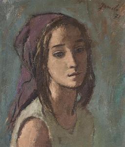 JANEBE,Portrait de jeune fille au fichu,1971,Dogny Auction CH 2016-12-06
