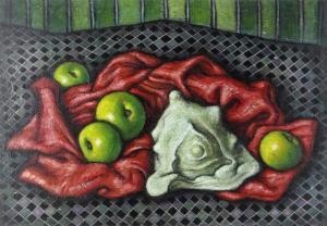 JANES Alfred,still-life of apples and shell on red cloth with c,Rogers Jones & Co 2021-04-17