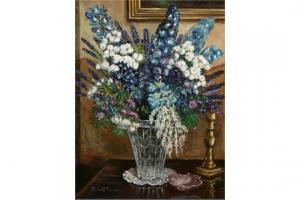 janes violetta 1910-1994,Still Life Study of Mixed Flowers in Glass Vase,Keys GB 2015-04-10