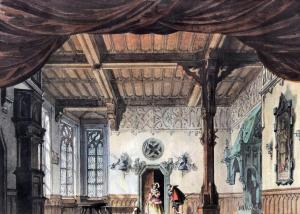 JANK Christian,Design for a theatre set of medieval interior with,Canterbury Auction 2016-02-16