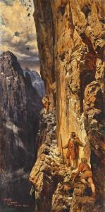 JANNY Georg 1864-1946,Mountaineers ascending a steep rock face,1909,Palais Dorotheum AT 2023-09-07