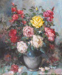 JANSEN T.H 1900,Still life of roses in a stoneware vase,20th Century,Woolley & Wallis GB 2010-03-24