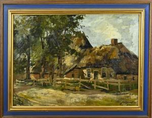 JANSEN Willem George Fred 1871-1949,Drenthe farm with thatched roof,Twents Veilinghuis NL 2024-01-11