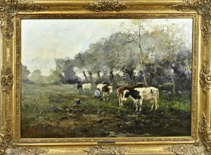 JANSEN Willem George Fred 1871-1949,Landscape with pollard willows, cows and mil,Twents Veilinghuis 2024-01-11