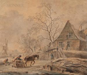 JANSON Johannes, Jacobus,Figures and Horse and Sledge on a Frozen Canal,1764,Skinner 2022-03-17