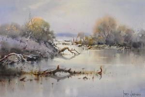 JANSONS Ivars 1939-2017,Early Morning Reflections, Mitchell River Victoria,Elder Fine Art 2023-09-03