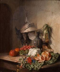 JANSSENS Victor Emile 1807-1845,Orange, botte de radis et fleurs des champs sur u,Millon & Associés 2015-10-25