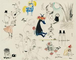 JANSSON Tove 1914-2001,Composition with Moomin characters,1954,Uppsala Auction SE 2023-11-09