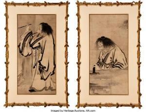 JAPANESE SCHOOL (XIX),Kanzan and Jittoku, Edo Period (2 works),19th Century,Heritage US 2022-09-20