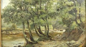 JARMAN Henry Thomas 1871-1956,trees by a river, with a man fishing i,Batemans Auctioneers & Valuers 2017-05-06
