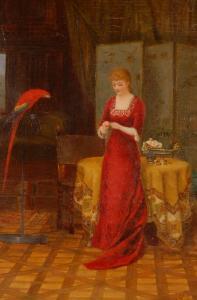 JARVIS George 1874-1890,Interior scene with woman and parrot,Burstow and Hewett GB 2008-04-30
