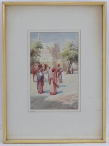 JAUBERT Henri Aug,An Orientalist scene with Arab figures by a mosque,Claydon Auctioneers 2021-08-04