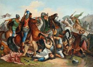 JAUSLIN Karl 1842-1904,« Choc de Cavalerie à la bataille au Marchfeld ent,Ader FR 2010-11-25