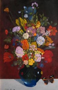 JAY CHARLES,STILL LIFE OF SPRING FLOWERS WITH BUTTERFLY,1884,Freeman US 2008-02-22