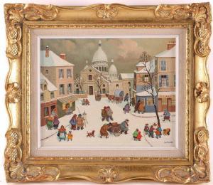 Jean AXATARD 1931,figures in a snowy town,Dawson's Auctioneers GB 2022-11-24