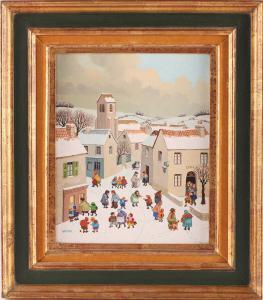 Jean AXATARD 1931,figures in a snowy village,Dawson's Auctioneers GB 2022-11-24