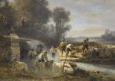 JEANNIOT Pierre Alexandre 1826-1892,Schafherde mit Hirten bei einer Stromschnell,1864,Dobiaschofsky 2008-05-21