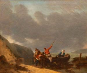 JEANRON Philippe Auguste 1810-1877,Barque en bord de mer,Damien Leclere FR 2019-06-15