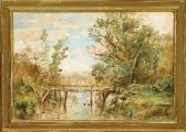 JEFFERSON Joseph,Landscape with Bayou Bridge and Girl with Ducks,Neal Auction Company 2019-01-26