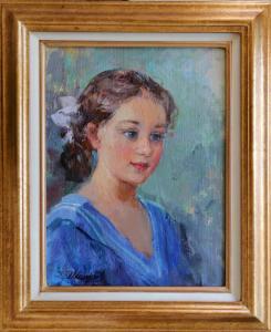 JELEZNOV Mickael 1912-1978,A portrait of a young girl in a blue dress,Claydon Auctioneers 2020-07-01