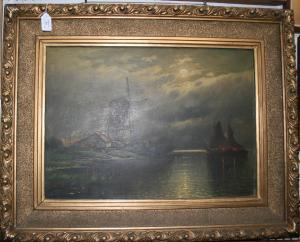 JELVNER D,Dutch Canal View with Figures in Barges,Tooveys Auction GB 2009-02-25