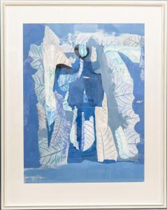 JENE Edgar 1904-1984,Komposition mit Blattfrottagen in Blau,1967,DAWO Auktionen DE 2022-12-10