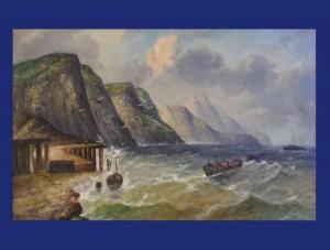 JENICK Andreas 1800-1800,Stürmische schottische Küste mitRuderern,Zurichsee CH 2008-04-09