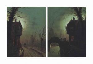 JENKINS Wilfred 1857-1936,Figures on a moonlit road beside a house,Christie's GB 2015-10-06