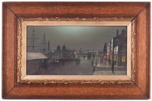 JENKINS Wilfred,moonlit street, possibly Liverpool docks,1975,Dawson's Auctioneers 2023-04-27